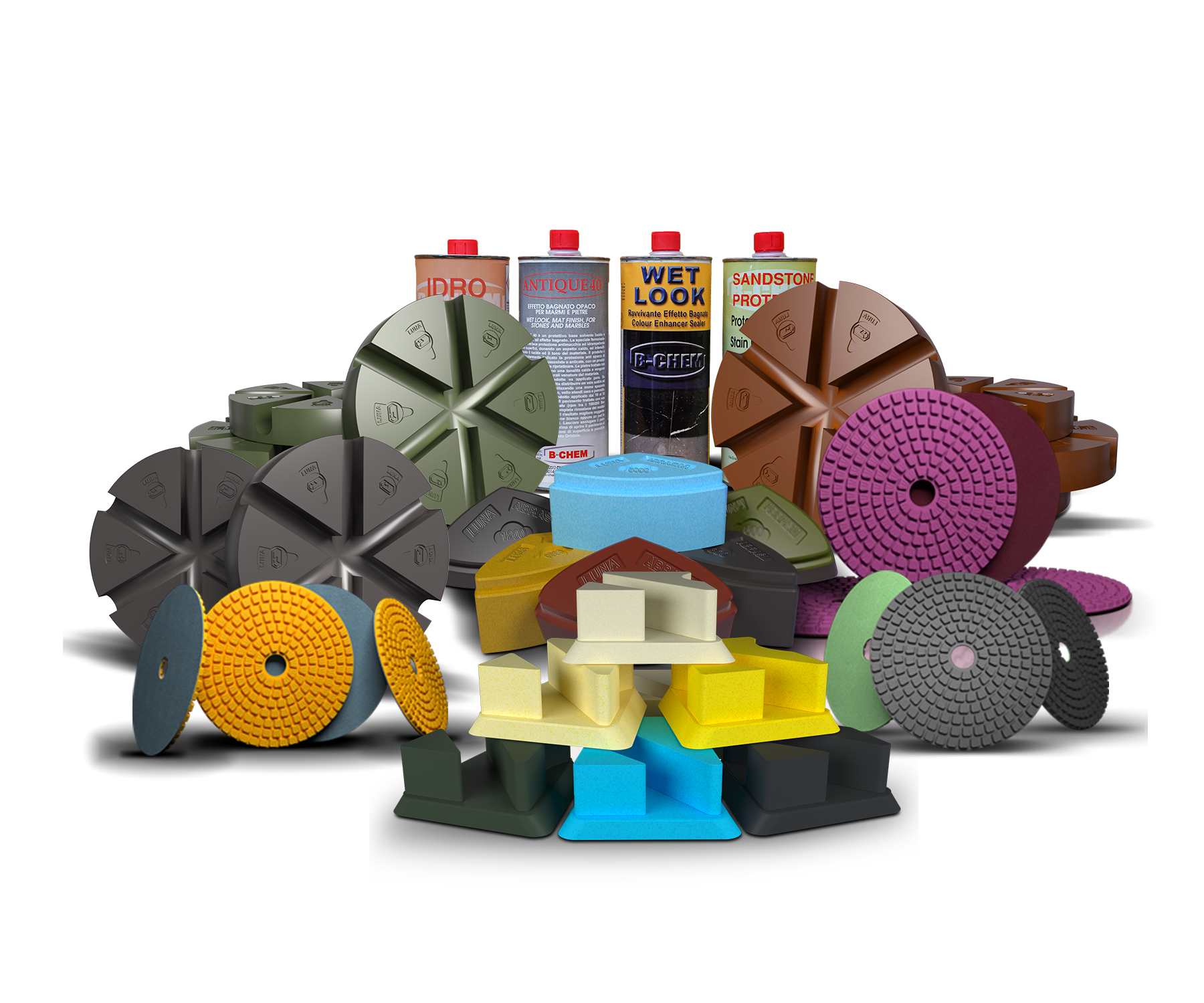 Hussain Trading Co. range of stone polishing abrasives and treatment products